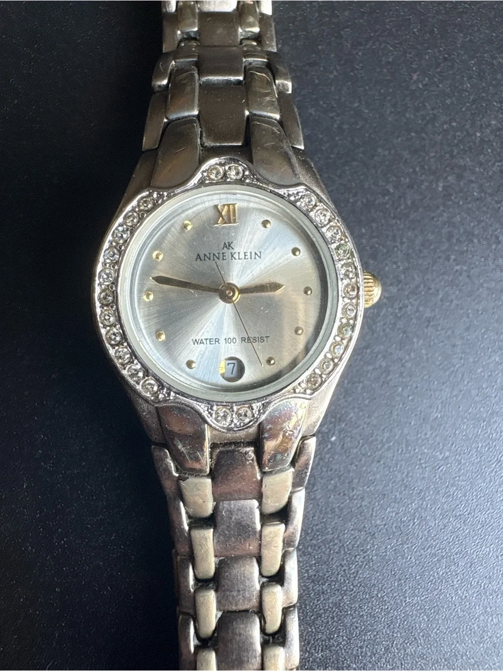 Anne Klein Women's Silver-Tone Crystal Watch measurements shown non running